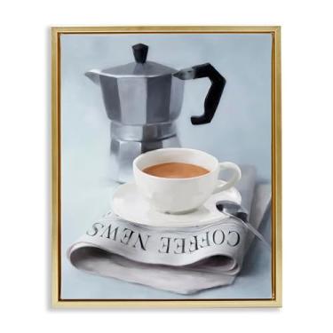 Imagem de Stupell Industries Arte de parede em tela flutuante com moldura dourada café expresso e jornal por Carol Robinson, 63 x 78 cm