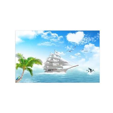Imagem de Paisagem Pintura na tela-Imagem arte natureza-Nuvens árvores veleiro mar-impressão moderna para decoração sala de estar 30x50cm12x20in Sem Moldura