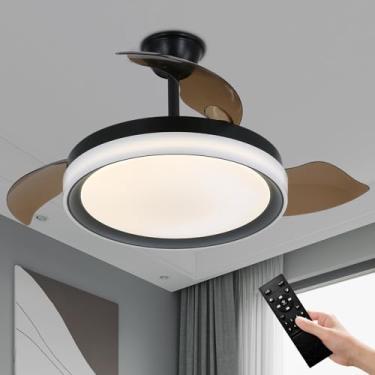 Imagem de Zenouidle Ventilador De Teto Retrátil 42" Com Luzes E Controle Remoto, Redondo 3 Cores 6 Velocidades, Regulável, Para Quarto, Sala Estar Jantar