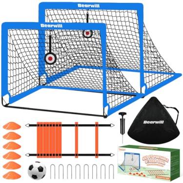 Imagem de Bearwill Balizas De Futebol, Infantis Para Quintal, Conjunto Com 2, Rede Dobrável Portátil 1,2 X 0,9 M, Equipamento Treinamento Bola, Escada, Cones, Alvos