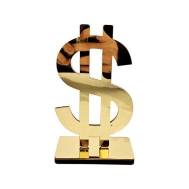 Imagem de Enfeite de Mesa Cifrão Decorativo Acrílico Espelhado Dourado Decoração