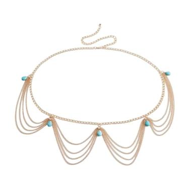 Imagem de Corrente de cintura boêmia com pingentes turquesa para mulheres, vintage, multicamadas, franjas, cintos, acessórios de bijuteria, vestido de praia