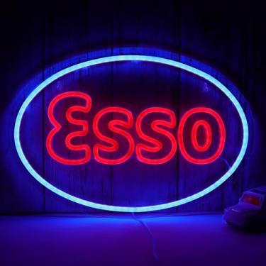 Imagem de WonderfulLife Placa De Neon Esso Para Decoração De Garagem, Placas De Led Para Decoração De Parede De Caverna De Bar, Iluminação De Exposição De Loja De Lubrificantes Ou Posto De Gasolina, Fácil De Pe
