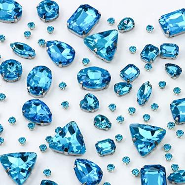 Imagem de Costurar em strass, 148 peças de formas mistas para costura, vidro de cristal, pedras de metal, costas planas, garras de enxágue para artesanato, roupas, joias, brincos, sapatos, vestido, cinto DIY (azul)