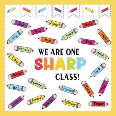 Imagem de Conjunto de decoração de quadro de avisos, decoração colorida de sala de aula com recortes de lápis para decoração de boas-vindas de volta às aulas, decoração de porta de parede para professores, sala