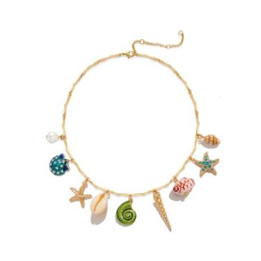 Imagem de Colar de concha com pingente de estrela do mar para mulheres, oceano, pérola, concha, puka, conchas, colares, boêmio, verão, praia, joias, Medium, Cobre, Sem Pedra Preciosa