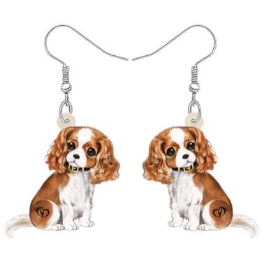 Imagem de DUOWEI Brincos pendentes de acrílico fofo Cavalier King Charles Spaniel desenho animal animal de estimação filhote acessórios de joias para mãe de cachorro presentes para mulheres amantes de cães