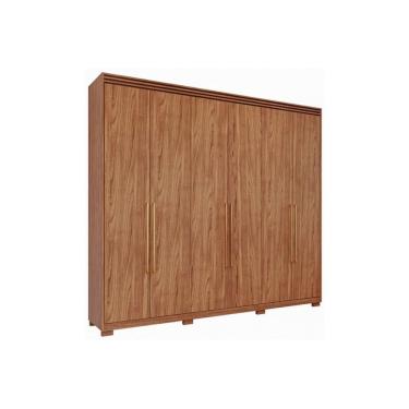 Imagem de Guarda Roupa 6 Portas e 5 Gavetas c/ 1 Espelho Interno e Pés Aurora Cinamomo - Panan