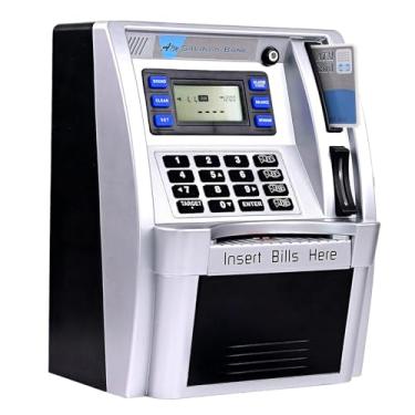 Imagem de Milageto Cofrinho ATM, Caixa de economia de dinheiro, Criativo, Brinquedos educativos, Banco de dinheiro eletrônico para crianças, adolescentes, meninos, Preto Prateado