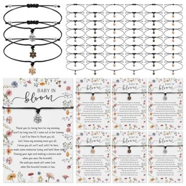 Imagem de Landical Conjunto de 50 lembrancinhas de chá de bebê de flores silvestres para convidados Pulseiras de flores silvestres de bebê em flor ajustável 3 cores com cartão de agradecimento para revelação de