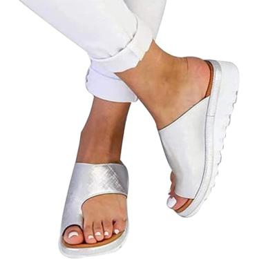 Imagem de Sandália Ortopédica Feminina Moda Verão Sandálias De Correção De Joanete Sandálias De Couro Com Dedo Aberto Respirável Leve Salto Plano Chinelos Casual Praia, 005, 41EU