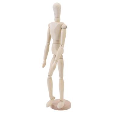 Imagem de Luqeeg Manequim de madeira para artistas, manequim de desenho artístico com base e articulações flexíveis giratórias, modelo de figura humana para esboçar, desenhar, pintar