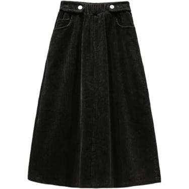 Imagem de Saias Longas Para Mulheres Cintura Alta Elástica A Line Saias Longas Saia Midi De Veludo Cotelê Outono E Inverno Solto Casual Saia Longa, Black, XXL