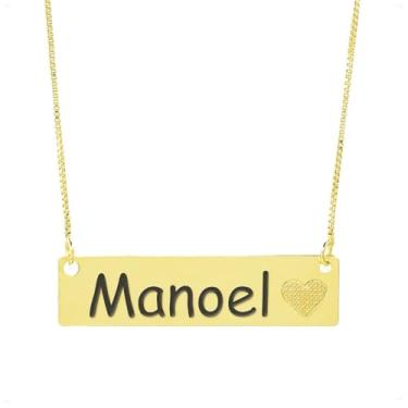 Imagem de Colar Chapinha Coração Gravação Personalizada Nome Manoel Banhado Ouro 18K - 999006079