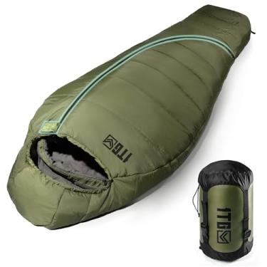 Imagem de 1TG Tactical Saco de dormir para mamãe, saco de dormir de 3 a 2,2 °C para todas as estações para adultos em clima frio com capuz ajustável, bolso para telefone para caminhadas, viagens e atividades ao