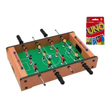 Imagem de Kit Mesa de Pebolim Zippy Toys 51cm Jogo UNO Mattel 112 Cartas  Divers