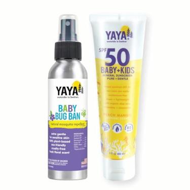 Imagem de YAYA ORGANICS Pacote De Proteção Solar Para Bebês E Crianças, Protetor Solar Mineral Fps 50, Amigo Dos Recifes, E Spray Repelente Natural Bug Ban Sem Deet, Puro E Suave, 3 Oz / 4 Oz