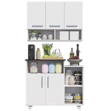 Imagem de Cozinha Compacta Armário 3 Portas e Balcão Multiuso Móveis(Branco com Preto)