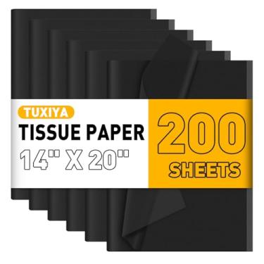 Imagem de TUXIYA 200 folhas de papel de seda preto para sacos de presente, 35 x 50 cm, papel de embrulho preto a granel para embalagem de presente, enchimento, arte, artesanato, faça você mesmo, aniversário