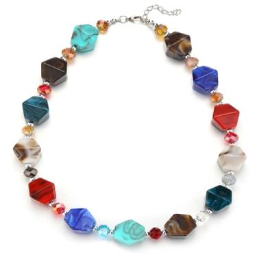 Imagem de Errally Colares de contas grossas para mulheres, colar boêmio, com contas coloridas de cristal de resina, presentes de aniversário, bijuterias para mulheres, Resina, Sem Pedra Preciosa