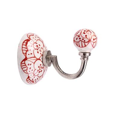 Imagem de Cabide Cerâmica Floral Vermelho com Gancho Metal 8cm Decoração Parede Toalhas Roupas Bolsa Vintage Elegante Funcional Luxo