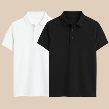 Imagem de Kit Com 2 Camisas Polo Masculina Clássica Manga Curta Gola V e Botões Estilo Casual-Masculino