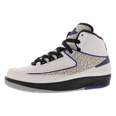 Imagem de Tênis Nike Air Jordan 2 Retro BG hi Top Trainers 395718, White Dark Concord Black Wolf Grey 153, 4 Big Kid