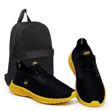 Imagem de Tênis Masculino Ascension Preto + Mochila Básica – Leve, Confortável e Ideal para Caminhada, Academia e Uso Diário (Amarelo, BR, Adulto, Numérico, 39)