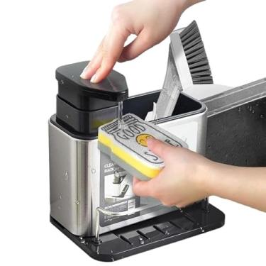 Imagem de Dispenser Em Aço Inox Porta Detergente E Esponja 3 Em 1 Escorredor Talheres Utensilios de Cozinha