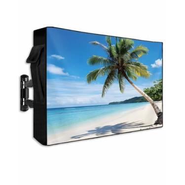 Imagem de DOME-SPACE Capa de TV ao ar livre Coastal Beach Blue Sky Coconut Tree para televisões de tela plana externa, paisagem natural à prova de intempéries protetor de tela de TV com zíper para telas de 76 a