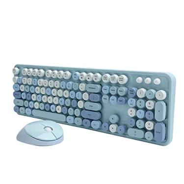 Imagem de Conjunto de teclado e mouse 2,4 Ghz sem fio 104 teclas conjunto de teclado para computador (azul)