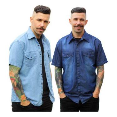 Imagem de Camisa Social Jeans Masculina Kit 2 Peças P Ao G4 . - Maximus, Jeans l
