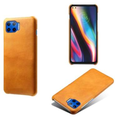 Imagem de Capa para MOTO G5 Plus,Proteção contra quedas,Casca de volta de cor sólida simples,Design de couro de imitação de plástico-Orange
