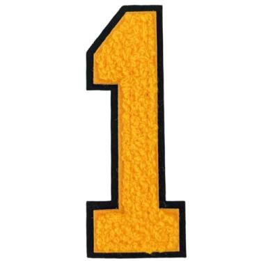 Imagem de 1 peça de adesivos de números de chenille amarelo de 10 cm, adesivos de ferro para chapéus, roupas, bolsas, mochilas, jeans, par com adesivos iniciais, letras grandes, acessórios DIY (amarelo 1)
