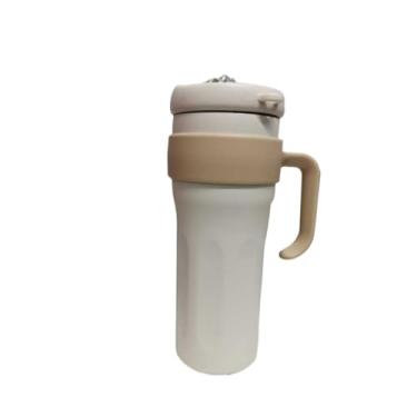 Imagem de Garrafa Térmica de Inox 1200ml com Canudo, Alça e Tampa(branco+marron)