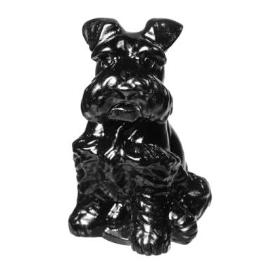 Imagem de Rockcloud Estatueta de cristal de cachorro artesanal estátua de bruxa escultura de anjo rezando curando para decoração de escritório em casa, obsidiana preta Schnauzer