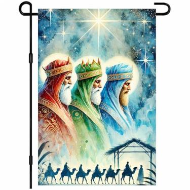 Imagem de BlissYard Bandeira de jardim de Natal de três homens sábios, presépio de 30 x 45 cm com reis seguindo a bandeira do quintal das estrelas, faixa de feriado religiosa dupla face para gramado ou varanda