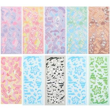 Imagem de CRASPIRE Adesivos de fita de 10 folhas para scrapbook coreano adesivos estéticos coloridos PVC autoadesivos confetes decorativos acessórios para scrapbook diário de viagem capa de telefone álbum DIY
