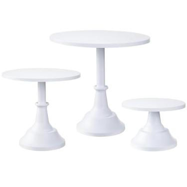 Imagem de 3 suportes de bolo brancos de metal redondo