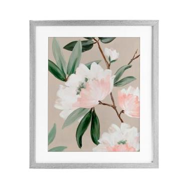 Imagem de Stupell Industries Impressão emoldurada cinza folhagem rosa elegância design sob vidro por Alex Black, 21 x 17