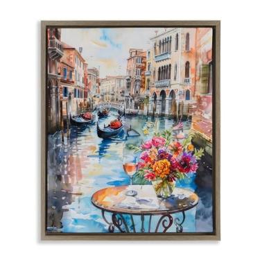 Imagem de Stupell Industries Arte de parede em tela flutuante marrom com vista da cidade Quiet Canal da LSR Creative Studio, 78 x 63 cm