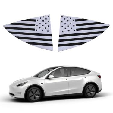 Imagem de Decalques de janela traseira bandeira americana para Tesla Model Y 2019-2024 acessórios adesivo decalque janela traseira pré-cortado vidro janela lateral EUA bandeira vinil adesivo PVC (branco)