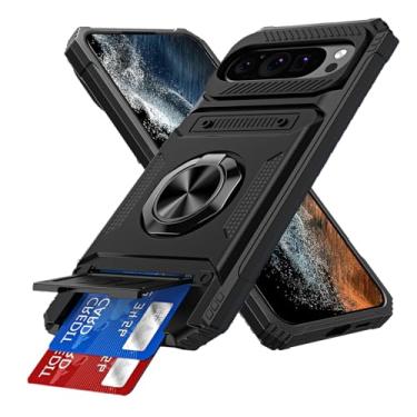 Imagem de COTDINFOR Capa compatível com Google Pixel 9 Pro XL com suporte para cartão embutido com 2 porta-cartões e suporte, proteção de nível militar, capa para celular carteira à prova de choque Google Pixel