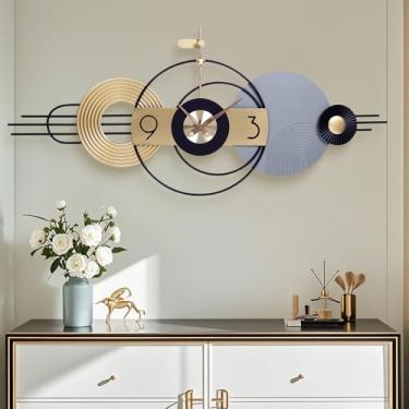 Imagem de Relógio de parede geométrico moderno operado por bateria 132 x 55 cm, relógios decorativos silenciosos sem tique-taque para sala de estar, quarto, escritório – Relógio de arte metálica abstrata com