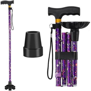 Imagem de Bengala de caminhada ATMTV para mulher | Auxiliares de mobilidade e vida diária | Bengala ajustável de 5 níveis de altura | Cana dobrável portátil com alça em T de plástico confortável com ponta de