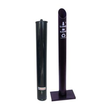Imagem de Kit 1 Dispenser Porta Copo Café 50ml + 1 Coletor Lixeira Pvc - Aldinox