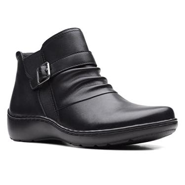 Imagem de Clarks Bota feminina Cora franzida no tornozelo, Couro preto, 8