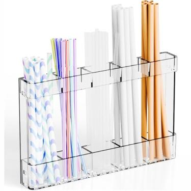 Imagem de Yieach Suporte de canudo de acrílico para porta de armário - com adesivo, instalação sem danos - Garrafa de água de 23 cm, copo, copo e copo reutilizável organizador de canudo armazenamento para porta