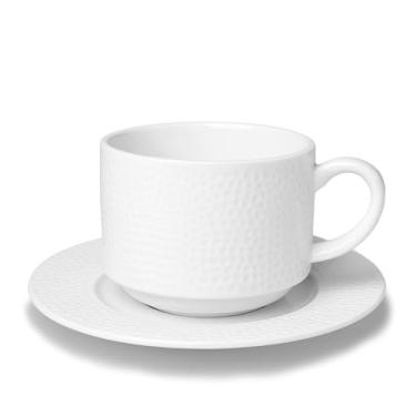 Imagem de LEETOYI Copos de café de cerâmica, caneca de cappuccino com pires, perfeita para chá, latte, expresso, café mocha, micro-ondas e lava-louças, 236 ml, branca