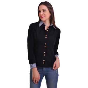 Imagem de Camisa Social Feminina Manga Longa Camisete Slim Preta